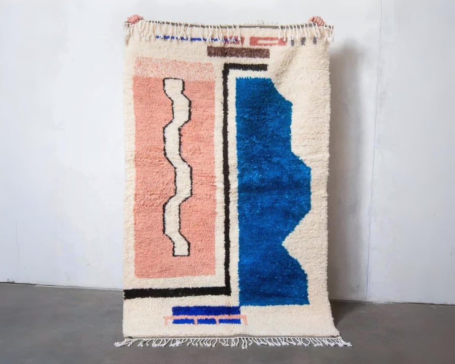 Handmade Beni Ourain Rug: Geometric Bohemian Moroccan Rug, Custom Size