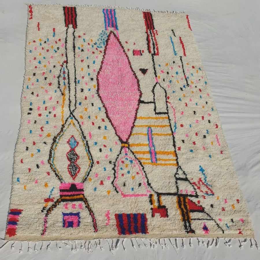 Handmade Azilal Berber Rug: Abstract Multicolored Moroccan Carpet