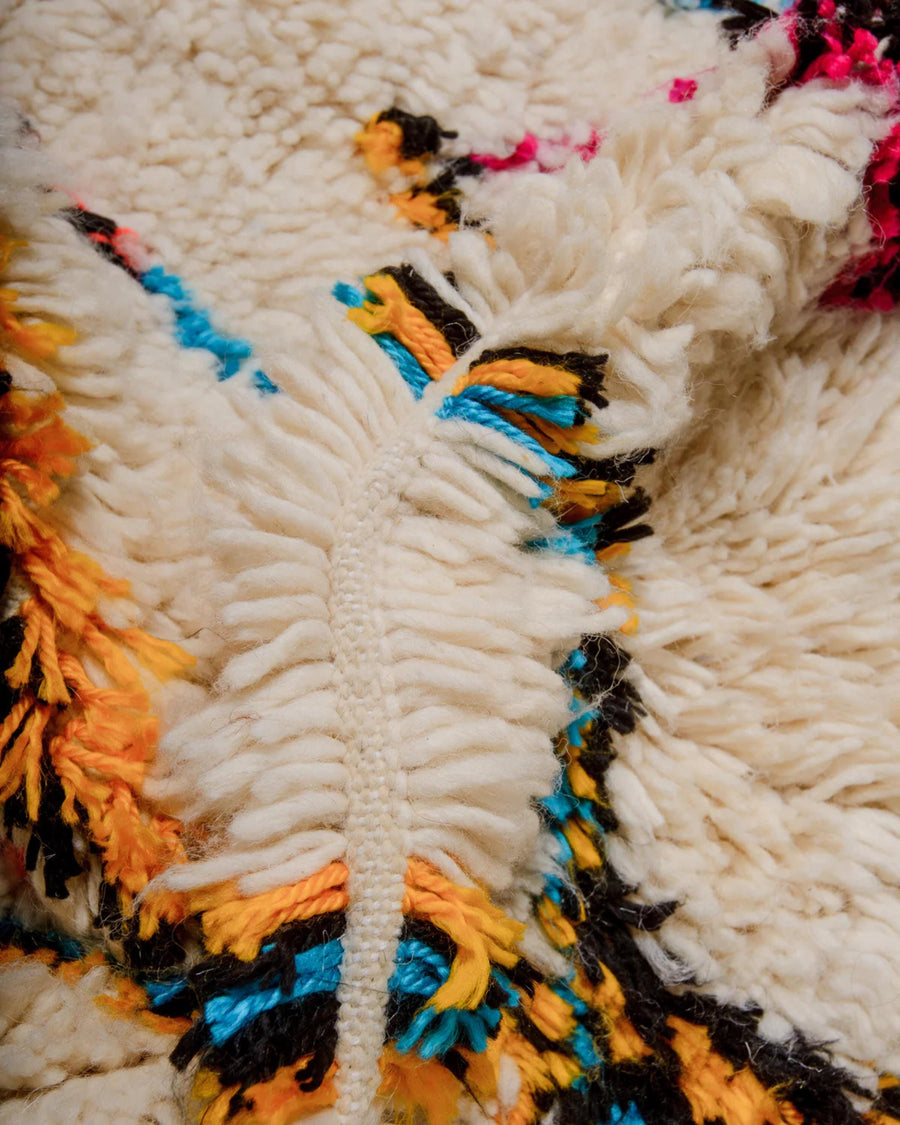 Handmade Beni Ourain Rug: White Moroccan Berber Wool Shag Rug