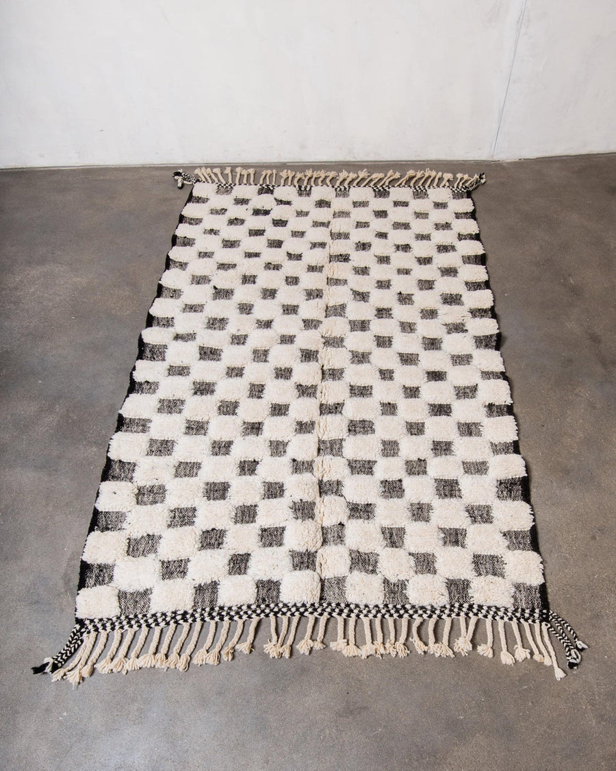 Handwoven Wool Checkered Rug: Moroccan Berber Design