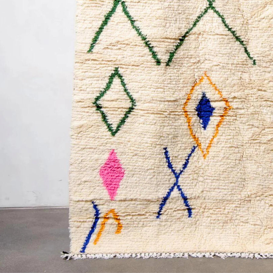 Handwoven Argyle Berber Rug: Extra Large Moroccan Azilal Wool Rug