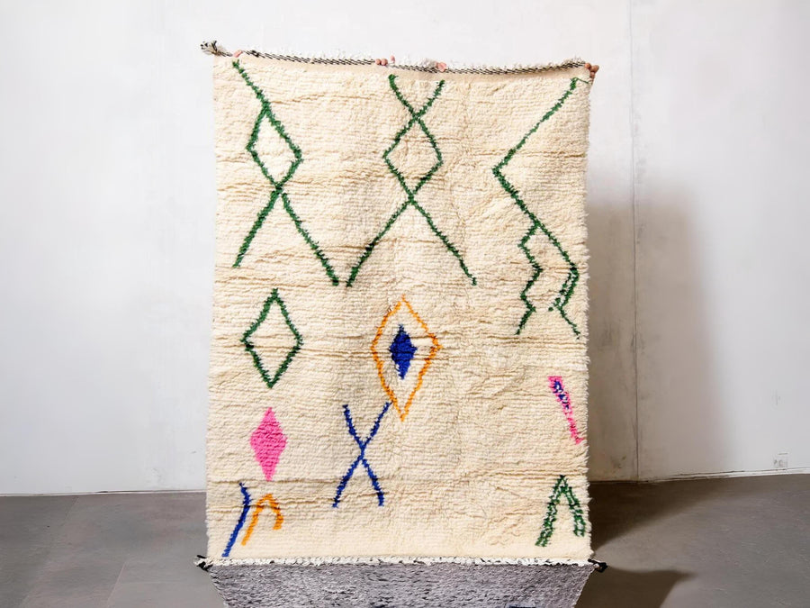 Handwoven Argyle Berber Rug: Extra Large Moroccan Azilal Wool Rug