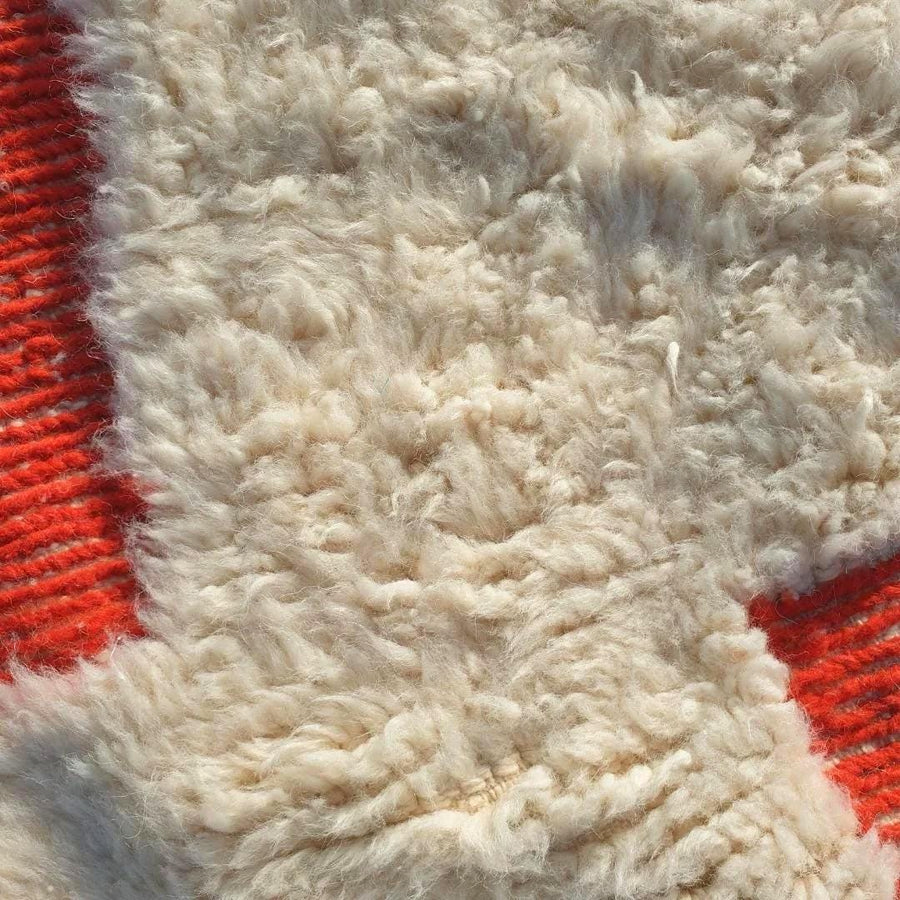 Hand Tufted Moroccan Rug: Orange & White Bohemian Berber Rug