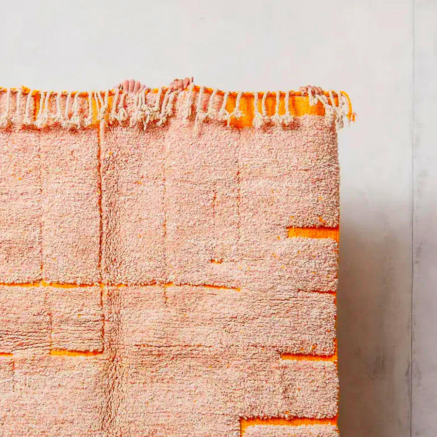 Handmade Pink Moroccan Rug: Berber Wool Grid Design, Boho Decor