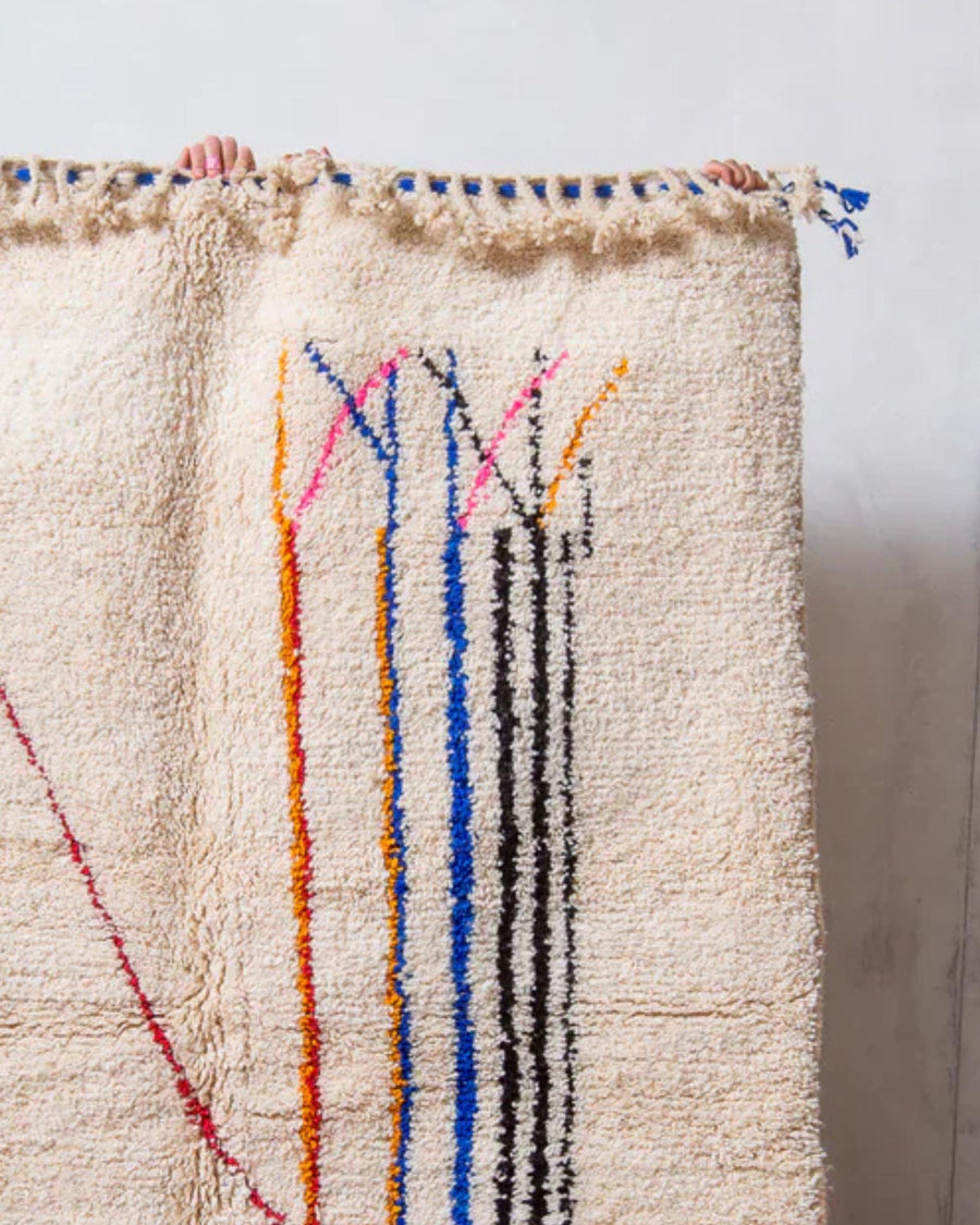 Handwoven Argyle Berber Rug: Cream Wool Moroccan Carpet