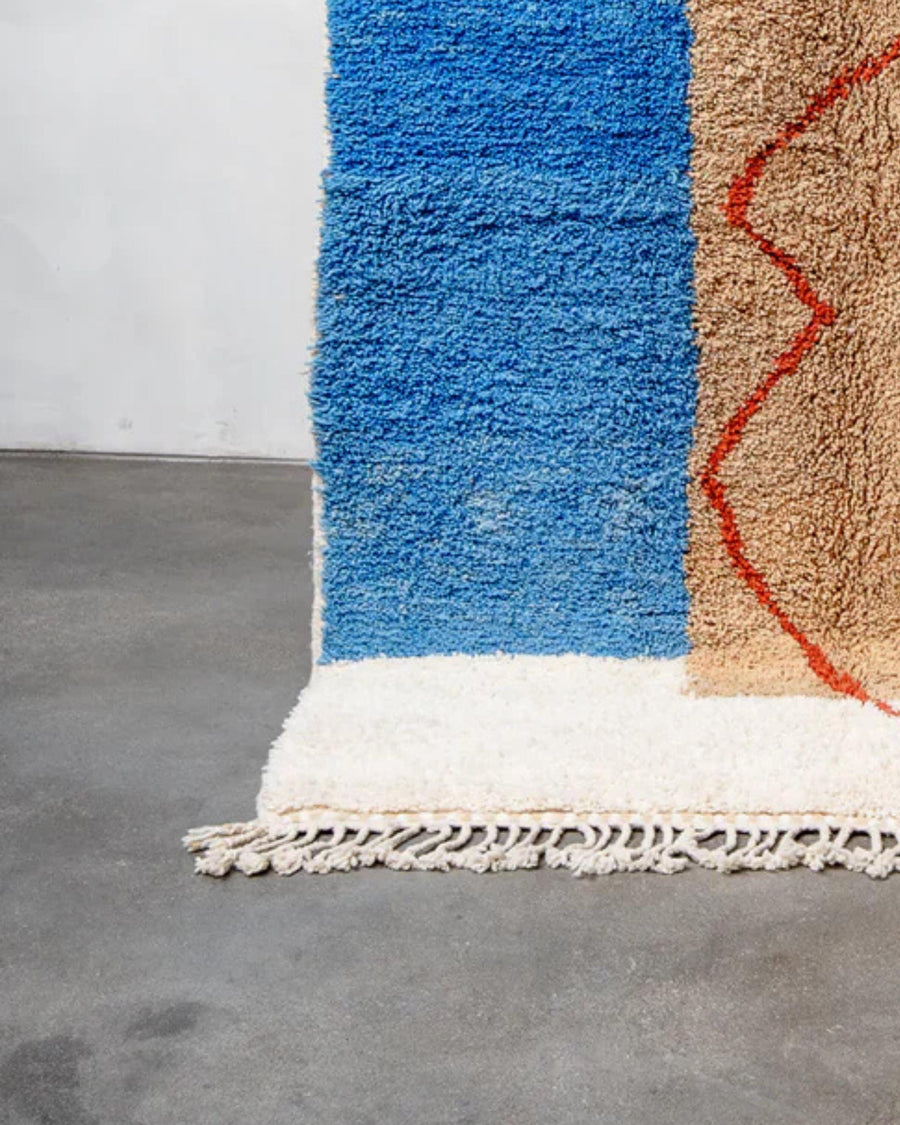 Handwoven Brown and Blue Moroccan Wool Rug: Berber Azilal Design