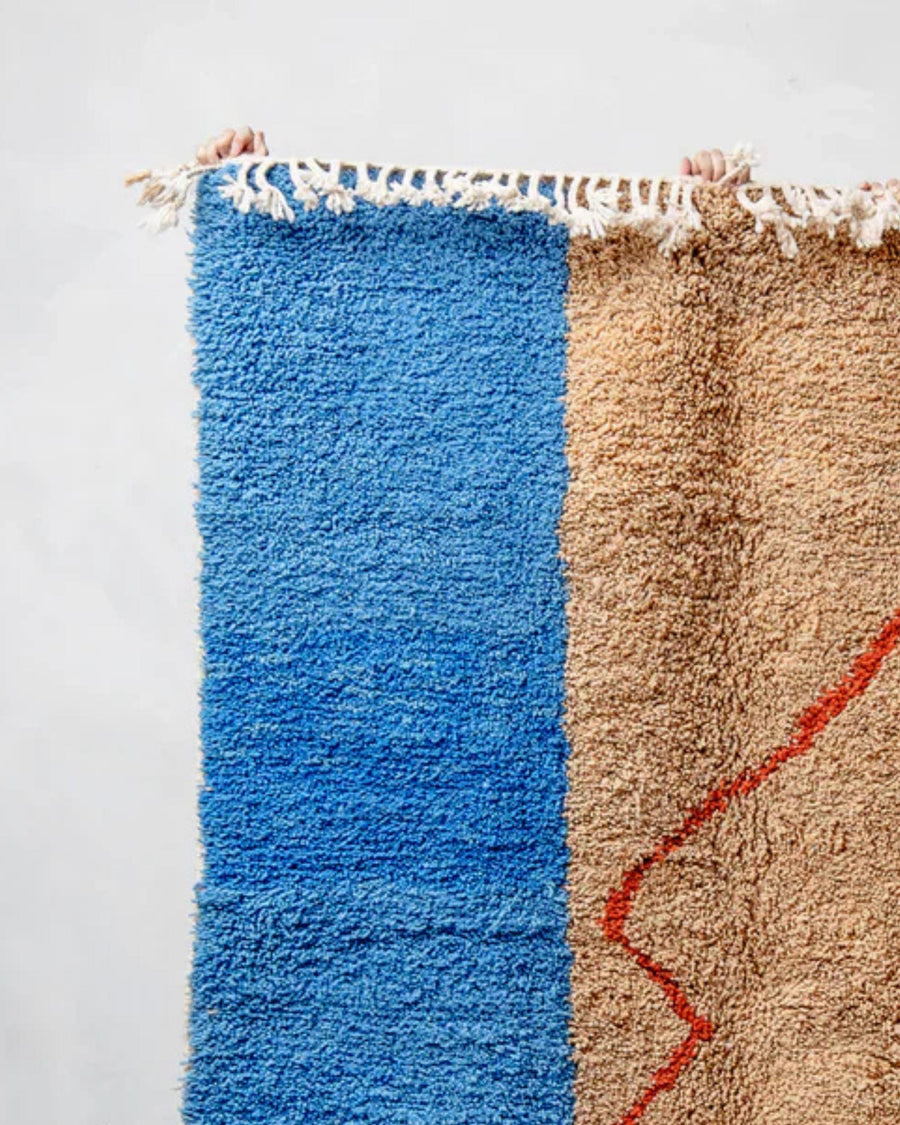 Handwoven Brown and Blue Moroccan Wool Rug: Berber Azilal Design