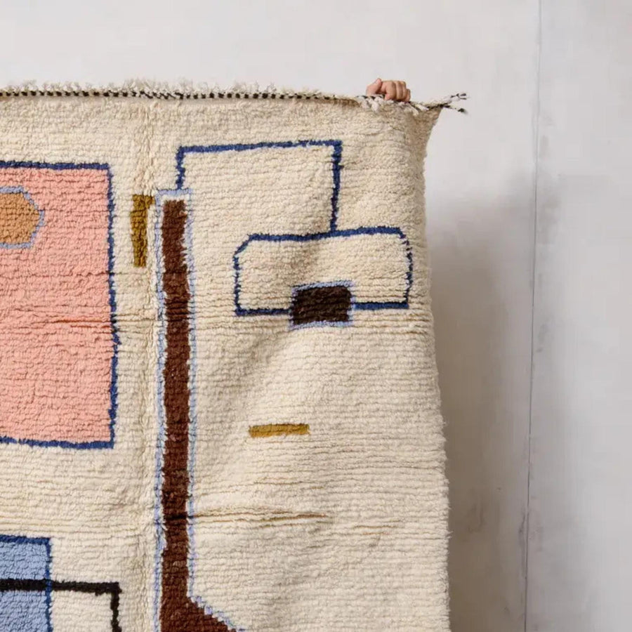 Handmade Wool Berber Rug: Large Moroccan Grid Design