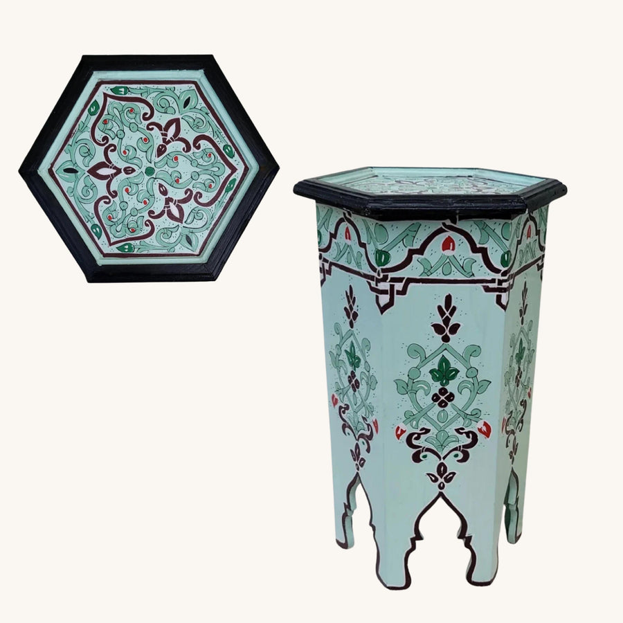 Handpainted Moroccan Coffee Table: Round Wooden Accent Table