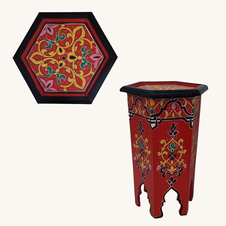 Handpainted Moroccan Coffee Table: Red Wooden Accent Table