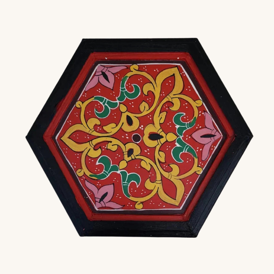 Handpainted Moroccan Coffee Table: Red Wooden Accent Table
