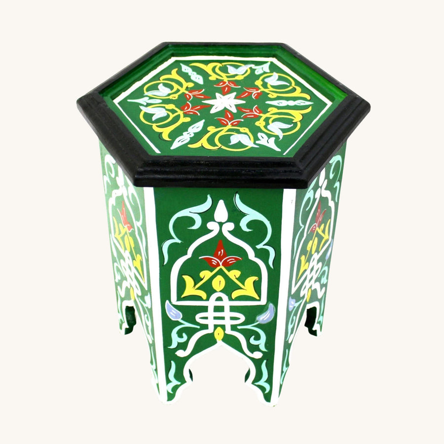 Handpainted Moroccan Coffee Table: Green Round Accent Table