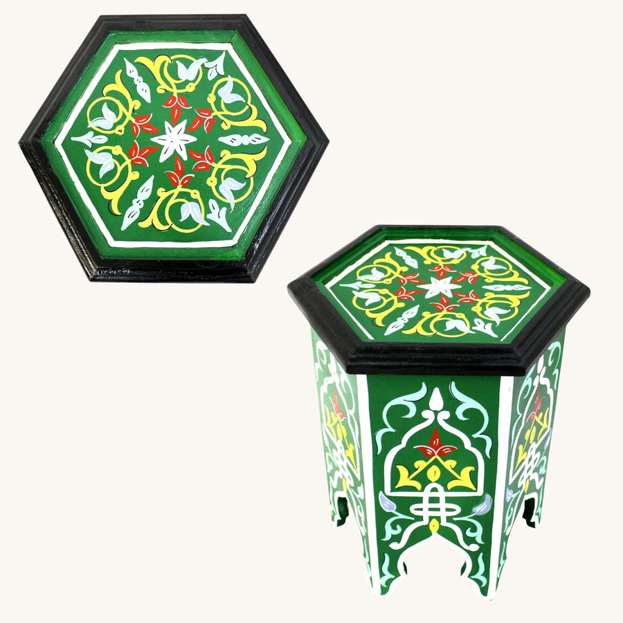 Handpainted Moroccan Coffee Table: Green Round Accent Table