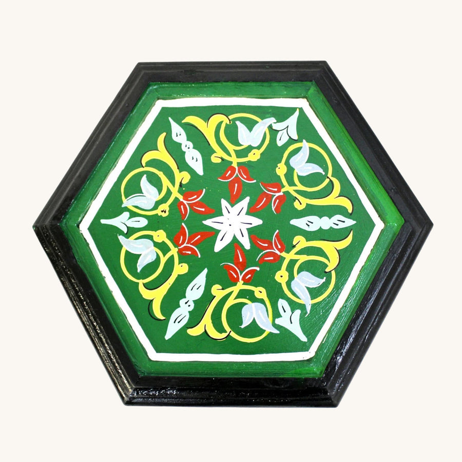 Handpainted Moroccan Coffee Table: Green Round Accent Table