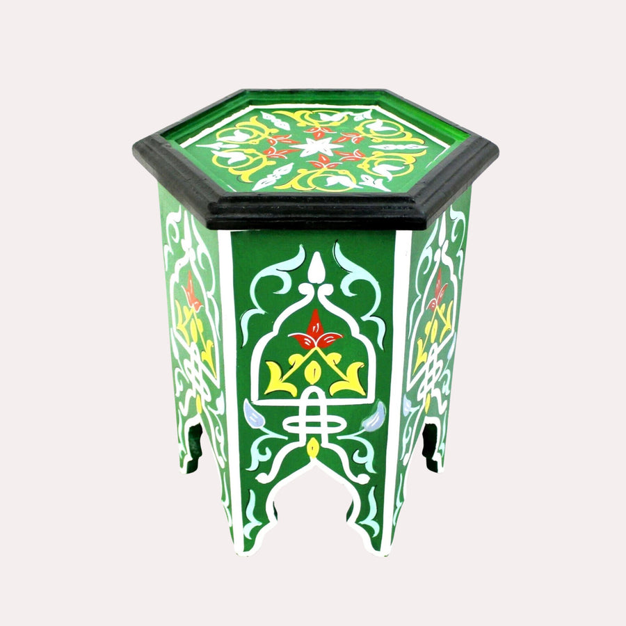 Handpainted Moroccan Coffee Table: Green Round Accent Table