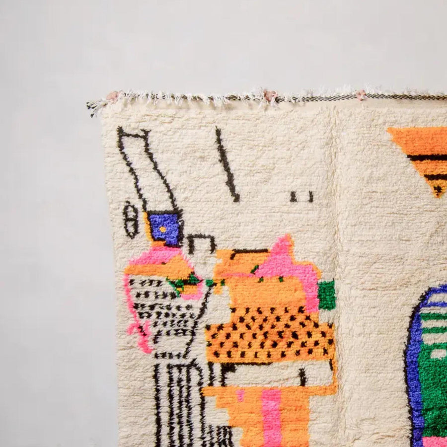 Handmade Azilal Wool Rug: Multicolor Berber Tribal Decor