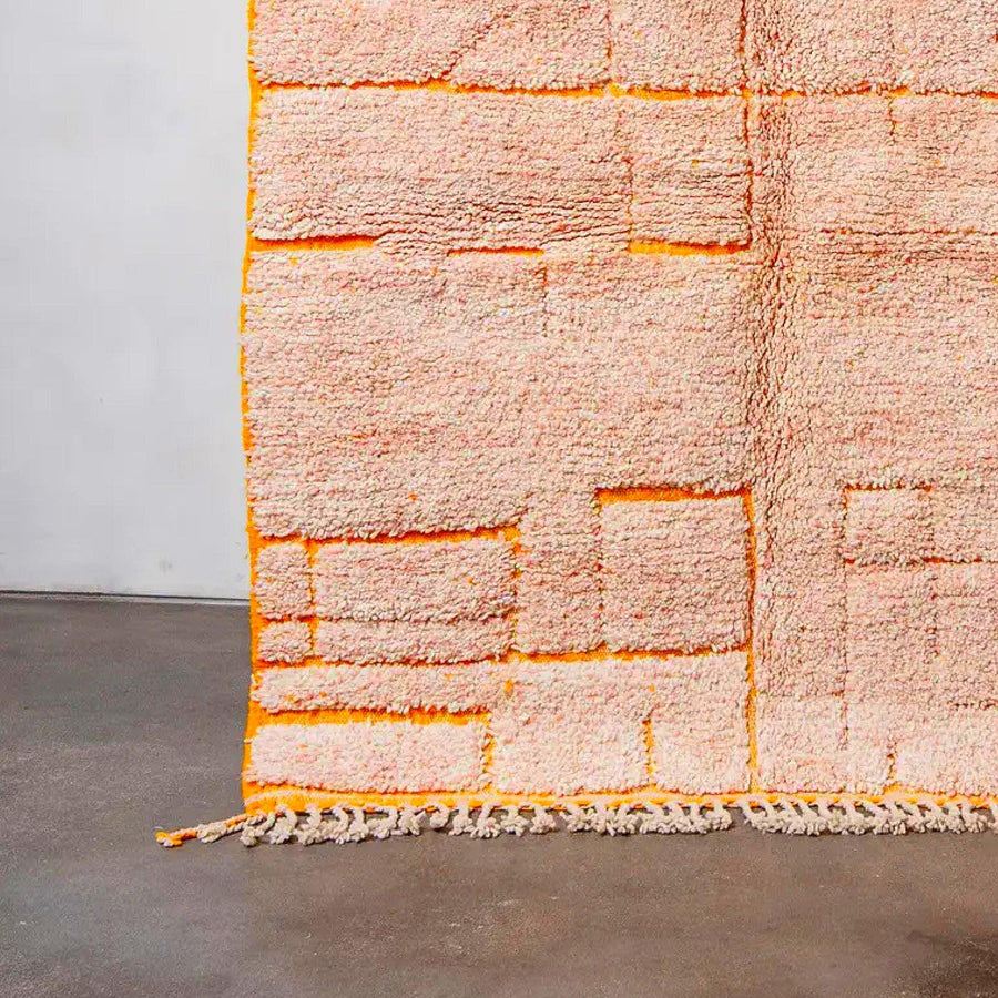Handmade Pink Moroccan Rug: Berber Wool Grid Design, Boho Decor