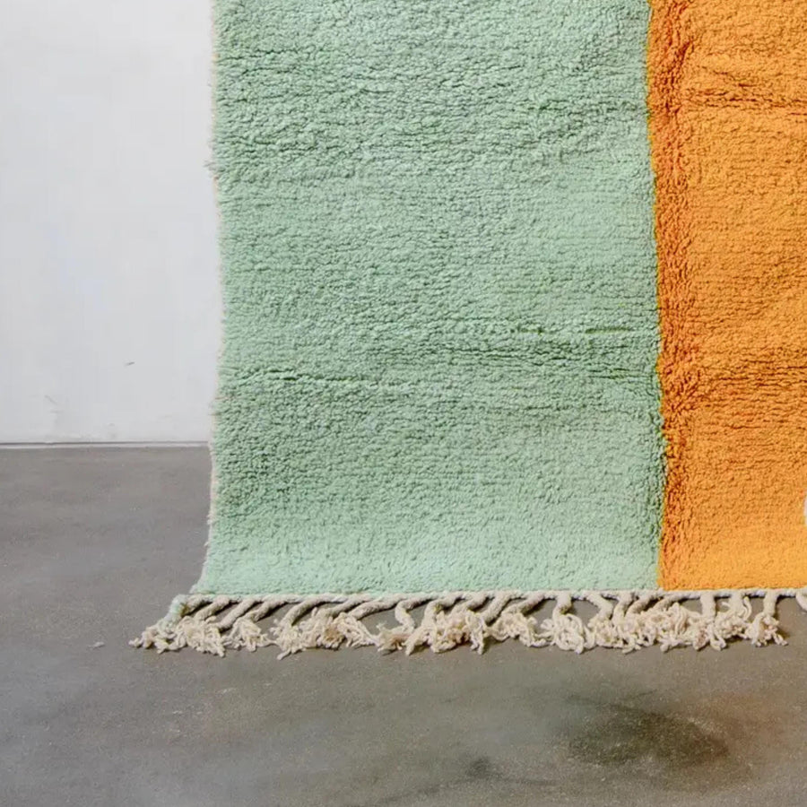 Handmade Beni Ourain Moroccan Rug: Orange & Green Berber Wool