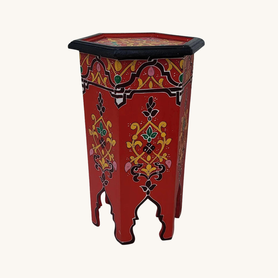 Handpainted Moroccan Coffee Table: Red Wooden Accent Table