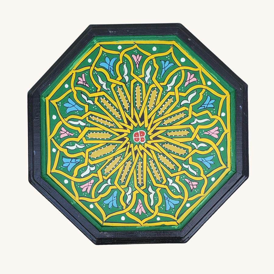 Handpainted Moroccan Coffee Table: Green Round Accent Table