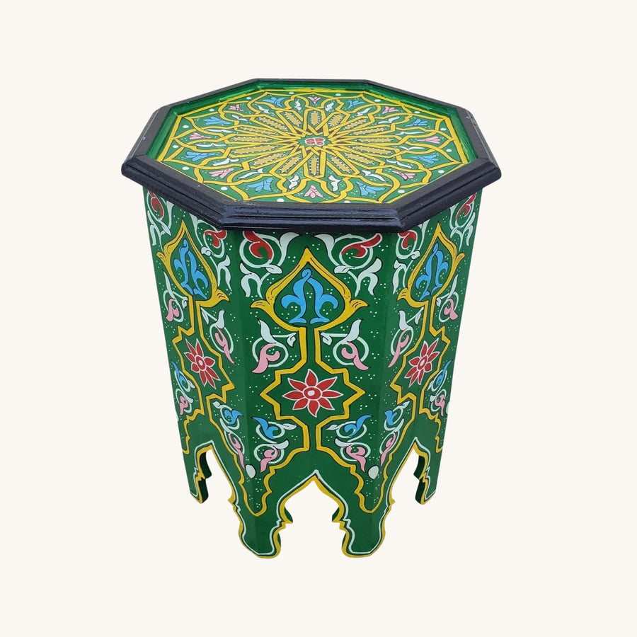 Handpainted Moroccan Coffee Table: Green Round Accent Table
