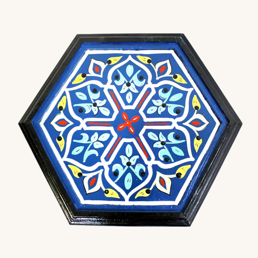 Handpainted Moroccan Coffee Table: Blue Round Wooden Accent Table