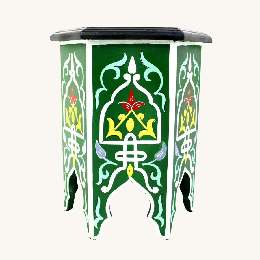Handpainted Moroccan Coffee Table: Green Round Accent Table