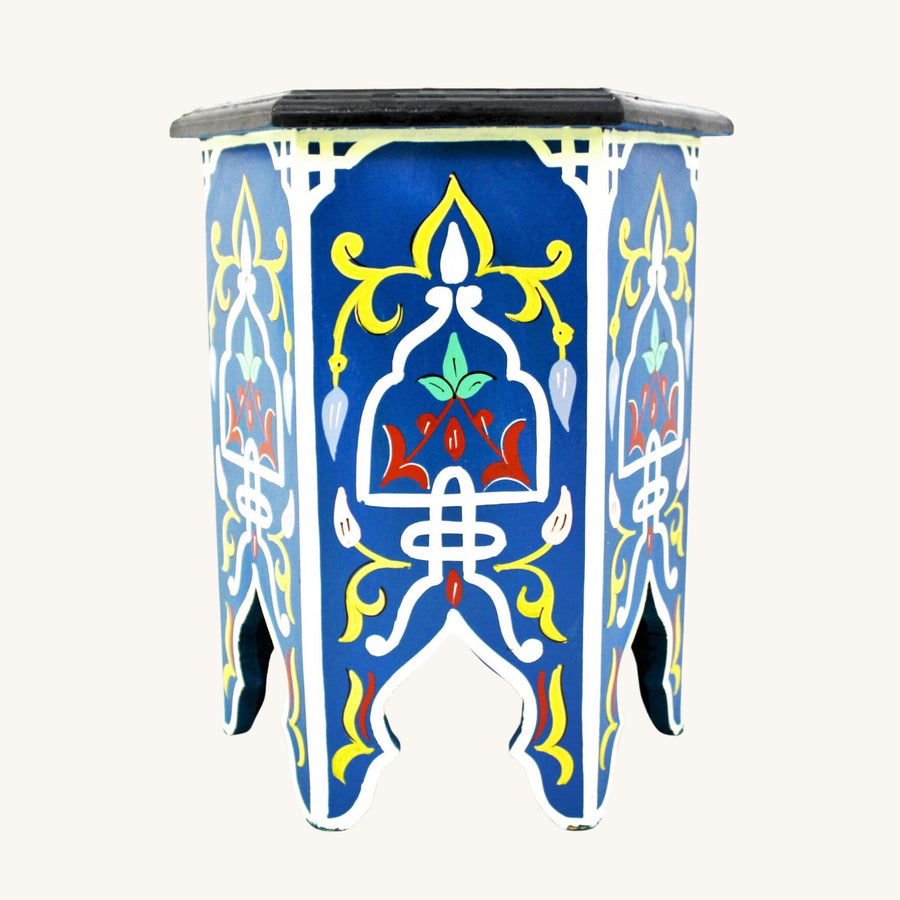 Handmade Moroccan Blue Coffee Table: Hand-Painted Wooden Accent Table
