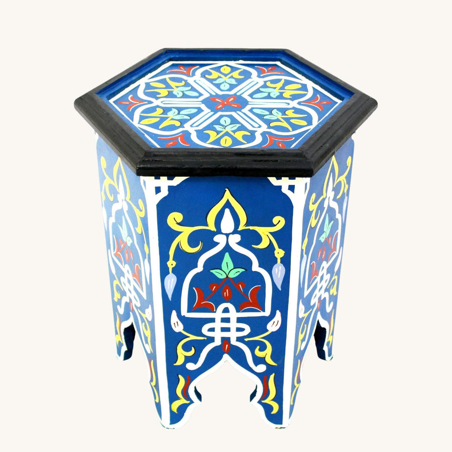 Handmade Moroccan Blue Coffee Table: Hand-Painted Wooden Accent Table