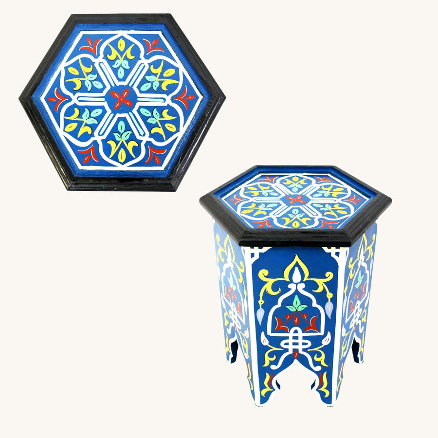 Handmade Moroccan Blue Coffee Table: Hand-Painted Wooden Accent Table