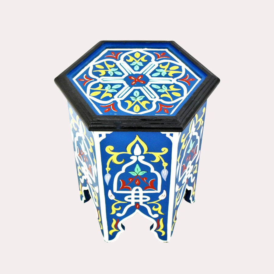 Handmade Moroccan Blue Coffee Table: Hand-Painted Wooden Accent Table