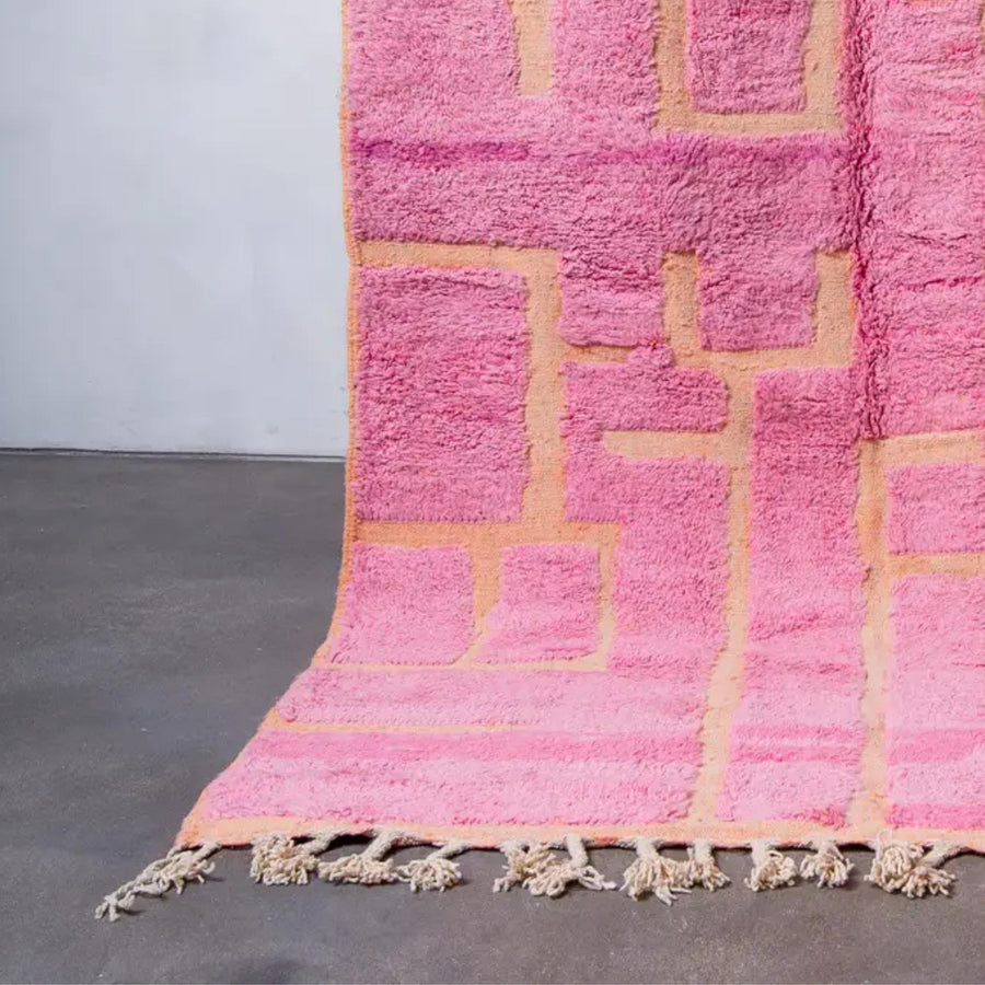 Handmade Pink Beni Ourain Rug: Moroccan Wool Berber Carpet 8x10