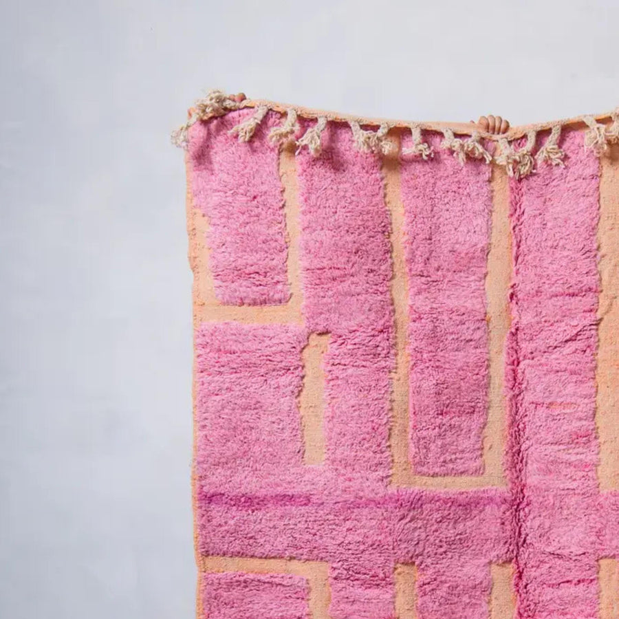 Handmade Pink Beni Ourain Rug: Moroccan Wool Berber Carpet 8x10
