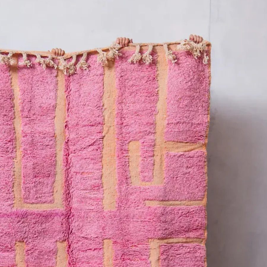Handmade Pink Beni Ourain Rug: Moroccan Wool Berber Carpet 8x10