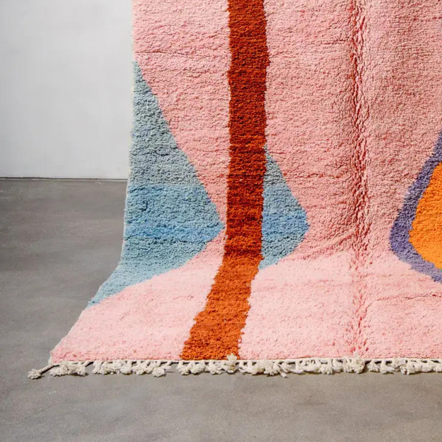 Handmade Pink & Green Beni Ourain Rug, Moroccan Wool rug
