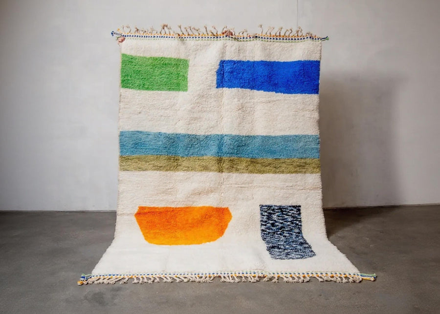 Handmade Beni Ourain Rug Green & Orange moroccan carpet