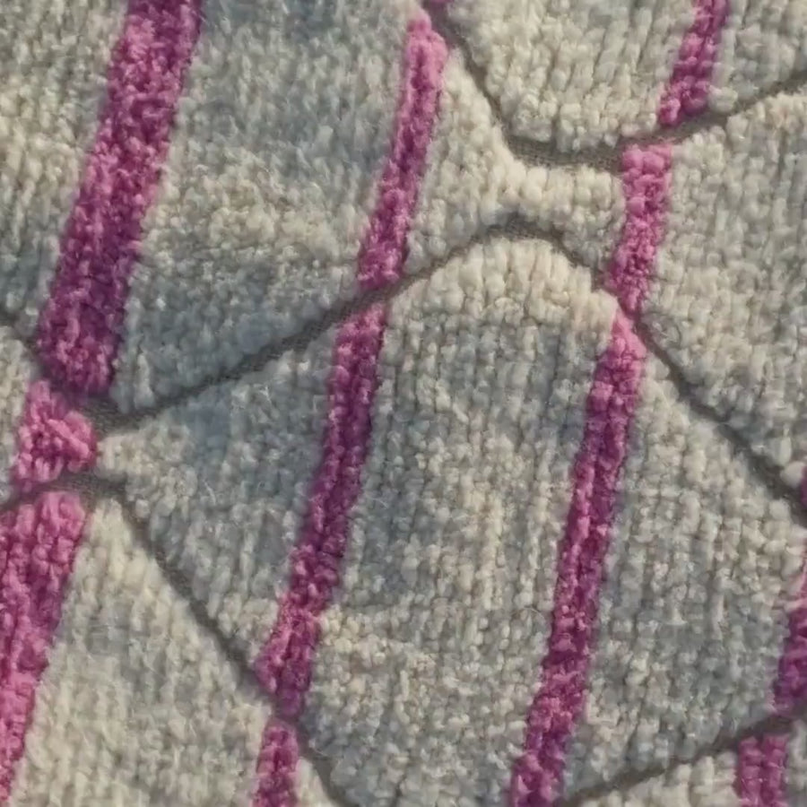 Handmade Beni Ouarain Rug: White and Pink Striped Moroccan Wool Rug