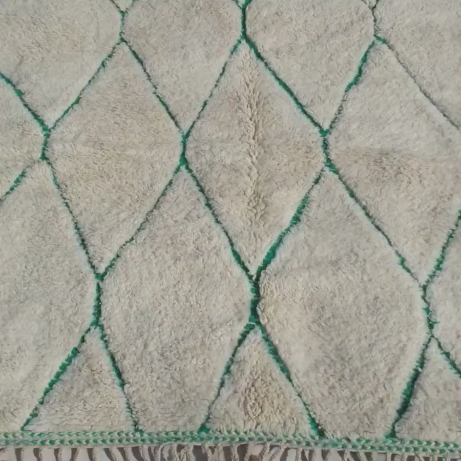 Custom Beni Ourain Rug: Hand-Knotted Green & White Moroccan Wool Carpet