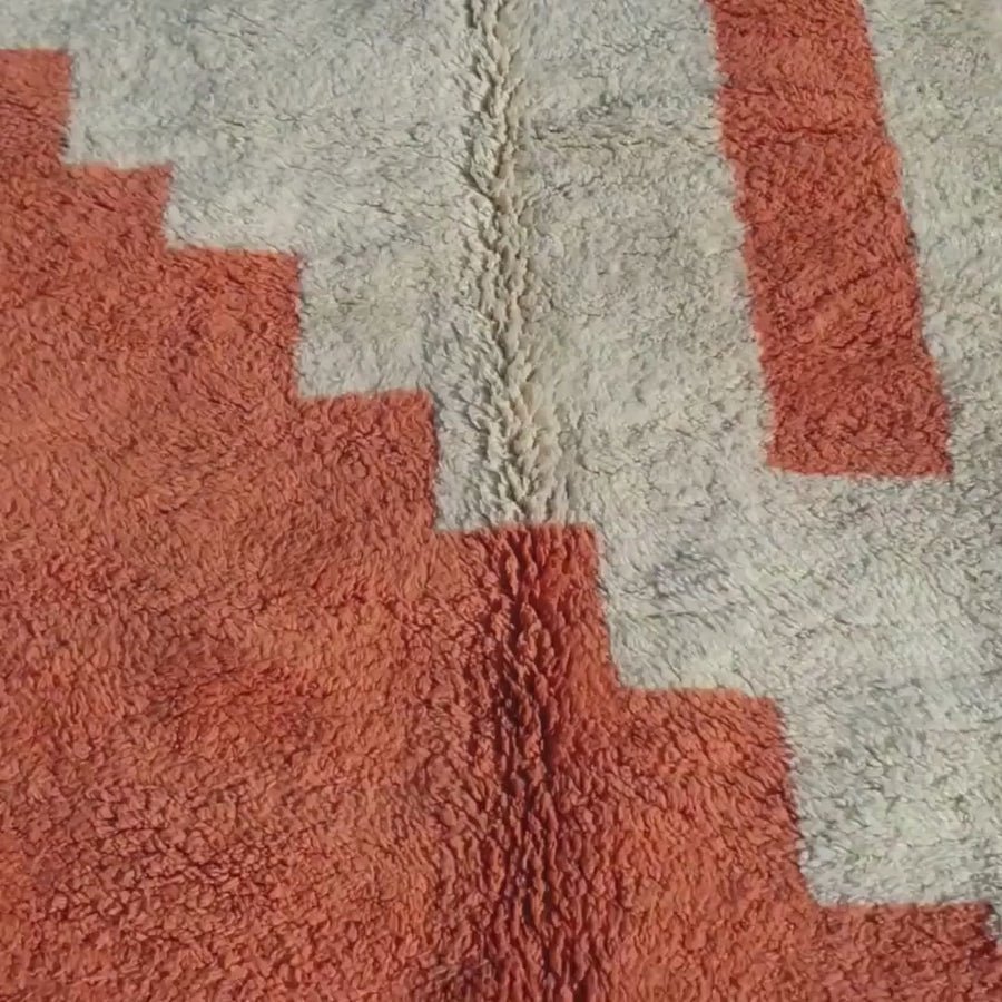 Hand-Knotted Boujaad Wool Rug: White & Orange Moroccan Design